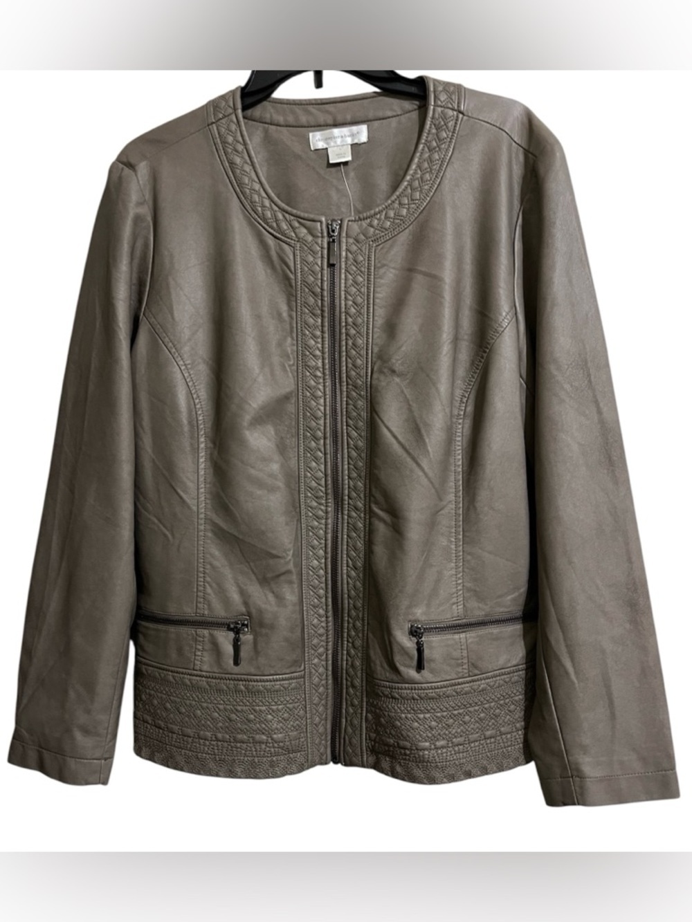 NWT Christopher & Banks Women’s Gray Faux Vegan Leather Jacket Size Large